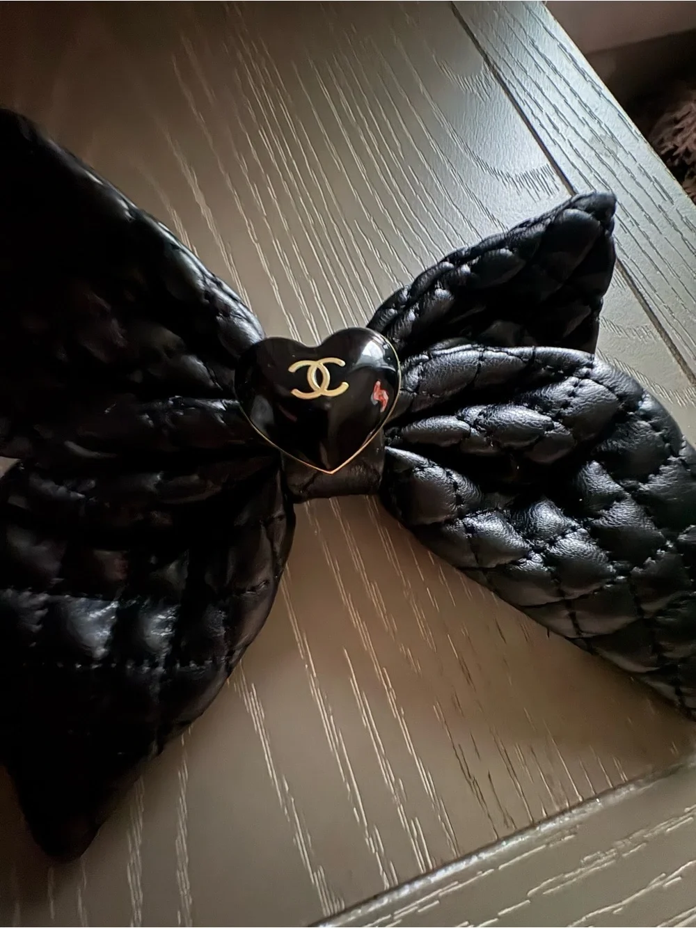 FASHION Black Quilted Heart Bow Hair Barette
